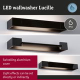 Black LED wallwasher Lucille with swivelling aluminium cover and IP44 rating for adjustable direct or indirect lighting