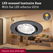 Black LED recessed luminaire with flat LED reflector GU10 and warm white light for living rooms