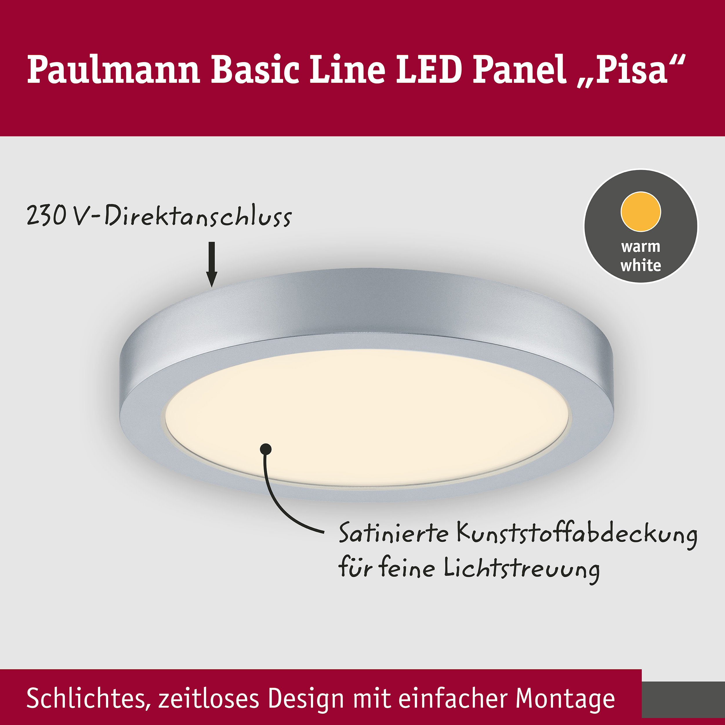 LED Panel Pisa 3000K 290mm 1800lm 17,6W Chrom matt