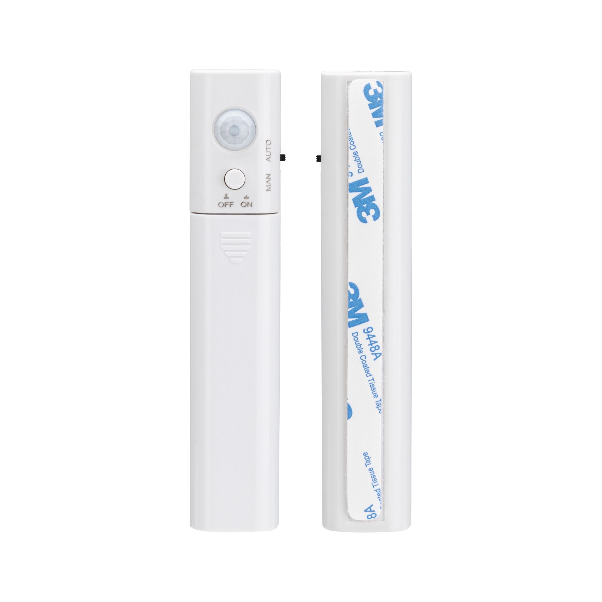 White motion sensor with switch and 3M adhesive tape for easy wall mounting, energy-saving light control