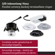 LED-inbouwlamp Viona met flexibel ontwerp en verwisselbare ringen in zwart, wit en zilver