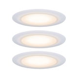 Drei weiße LED-Einbauleuchten mit warmweißem Licht für energiesparende Raumbeleuchtung