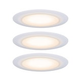 Drei weiße LED-Einbauleuchten mit warmweißem Licht für energiesparende Raumbeleuchtung