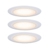 Three white LED recessed lights with warm white glow for energy-efficient room lighting