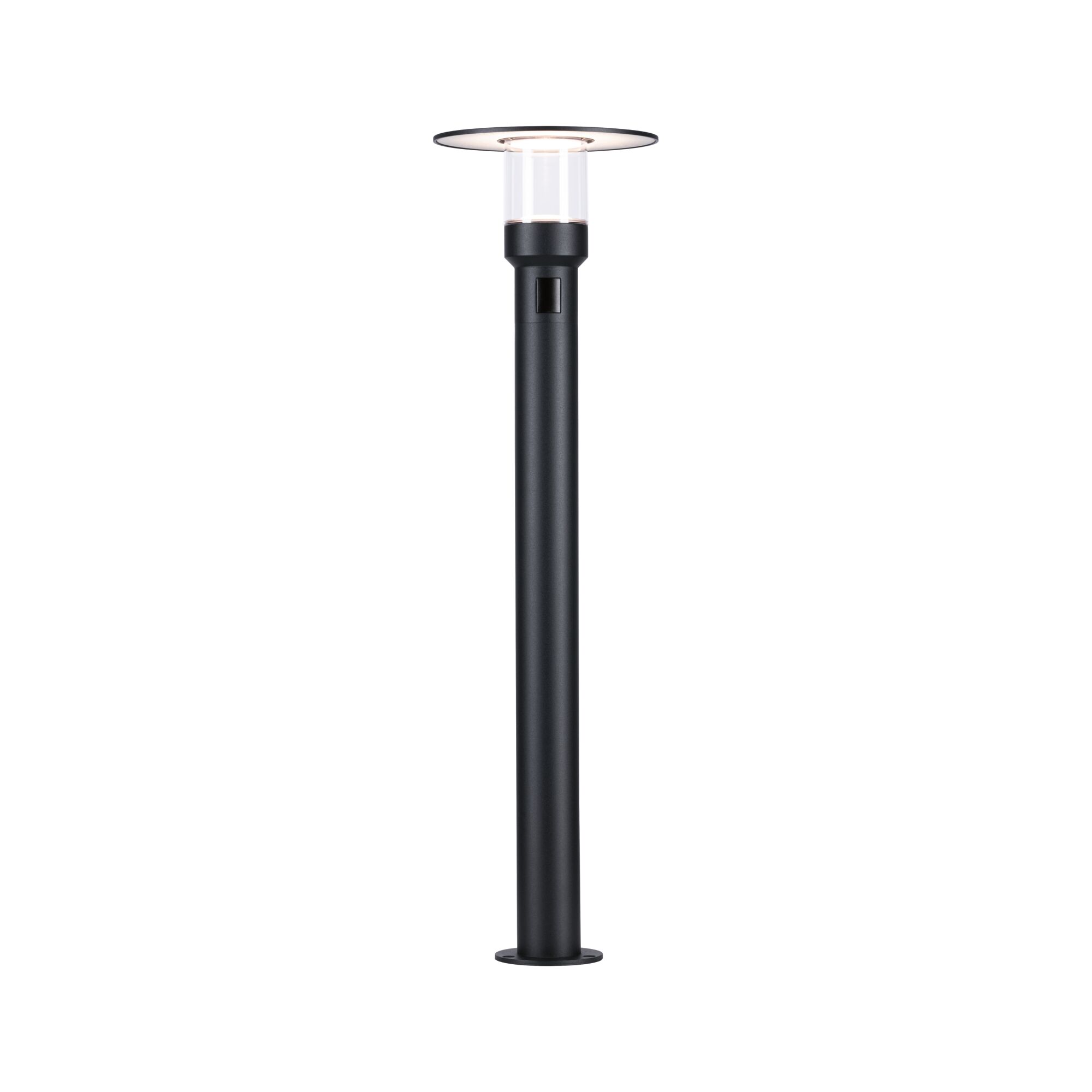 LED Pollerleuchte Sienna Dämmerungsgesteuerter Bewegungsmelder (HF) seewasserresistent IP44 780mm 3000K 9W 400lm 230V Anthrazit Aluminium Schwarze Außenleuchte aus Metall mit transparentem Glas und flachem Schirm für Gartenbeleuchtung
