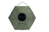 Groene zeshoekige papieren lampion met zonnepaneel en metalen handvat voor buitenverlichting