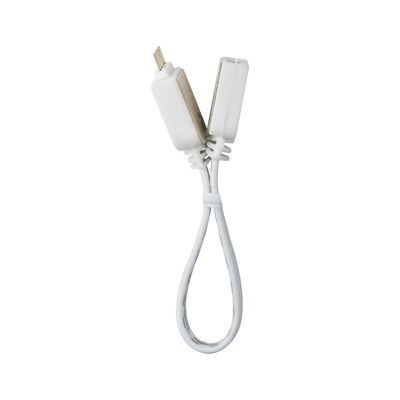 White plastic connector cable with two plugs for LED lighting systems and accessories.