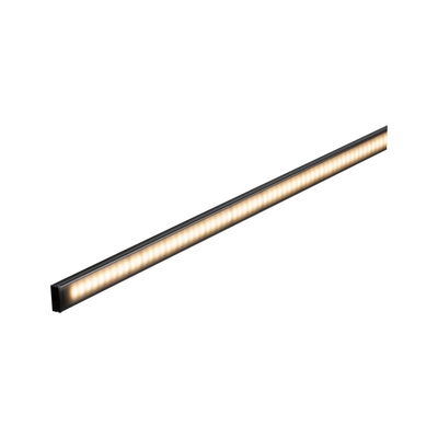 Slim black LED light bar with warm white light for modern indoor lighting solutions.