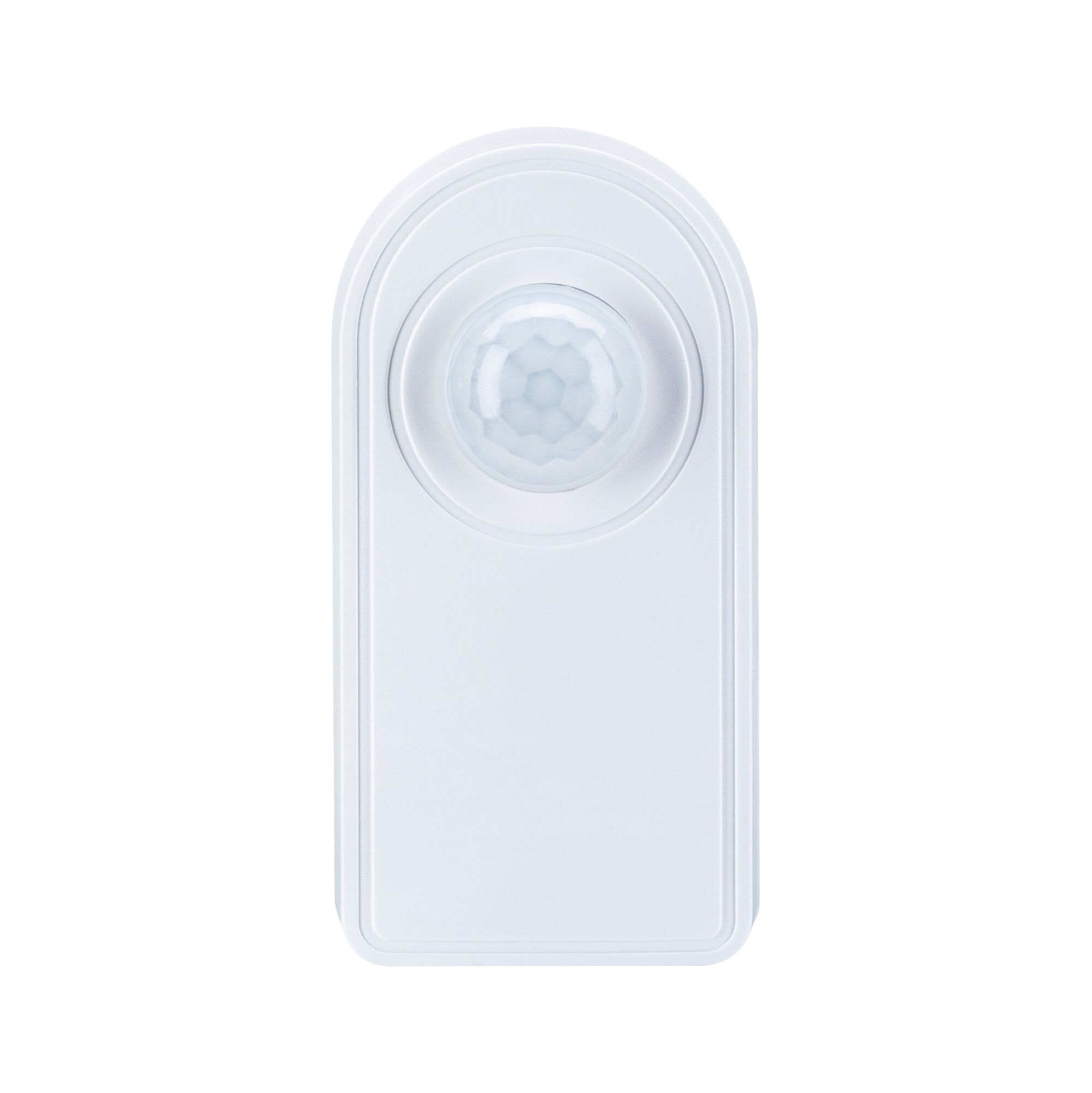 White plastic motion sensor with round detector for smart indoor lighting control