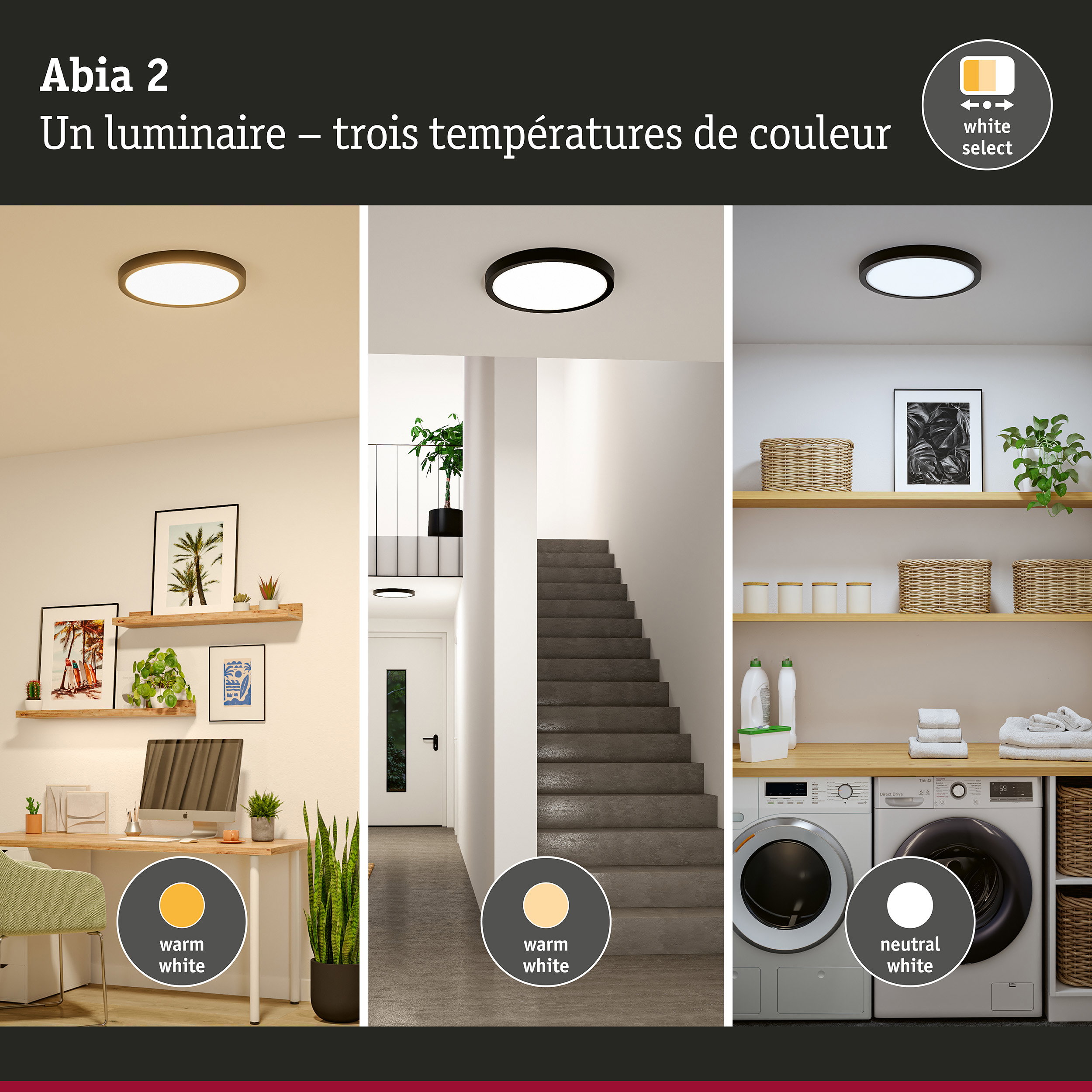 Panneau LED Abia 2 White Select Détecteur de mouvement crépusculaire (HF) rond 400mm 16W 1400lm White Select Noir