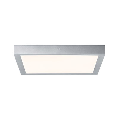 Quadratische LED-Deckenleuchte aus silbernem Aluminium mit weißem Diffusor für modernes Raumlicht