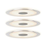 Three round LED ceiling lights with white diffuser and silver rim for modern room lighting