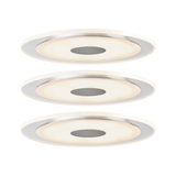 Three round LED ceiling lights with white diffuser and silver rim for modern room lighting