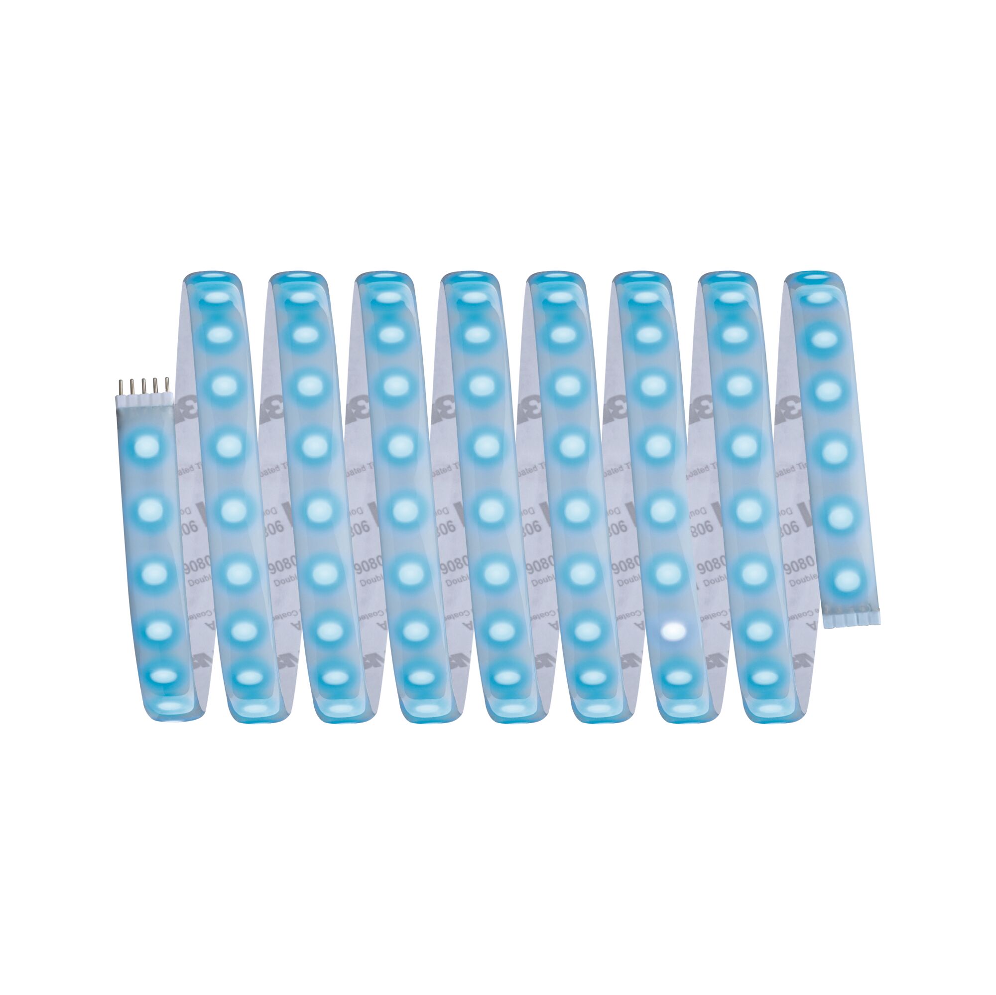 Flexible LED light strip with blue LEDs on white tape for decorative lighting solutions