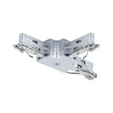 Zilverkleurige metalen connector voor railsystemen met schroeven en klemmen voor montage