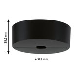 Rundes schwarzes Kunststoff-Deckenelement mit 100 mm Durchmesser und 35,5 mm Höhe für Beleuchtung.