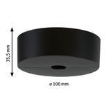 Rundes schwarzes Kunststoff-Deckenelement mit 100 mm Durchmesser und 35,5 mm Höhe für Beleuchtung.
