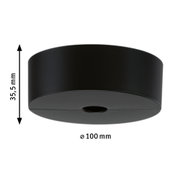 Rundes schwarzes Kunststoff-Deckenelement mit 100 mm Durchmesser und 35,5 mm Höhe für Beleuchtung.
