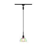 Modern pendant light with iridescent glass and black cable for stylish room lighting