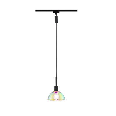 Modern pendant light with iridescent glass and black cable for stylish room lighting