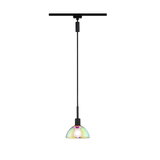 Suspension moderne avec verre irisé et câble noir pour un éclairage élégant