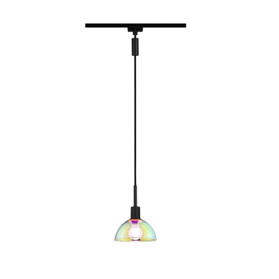 Suspension moderne avec verre irisé et câble noir pour un éclairage élégant