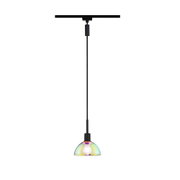 Moderne Pendelleuchte mit irisierendem Glas und schwarzem Kabel für stilvolle Raumbeleuchtung