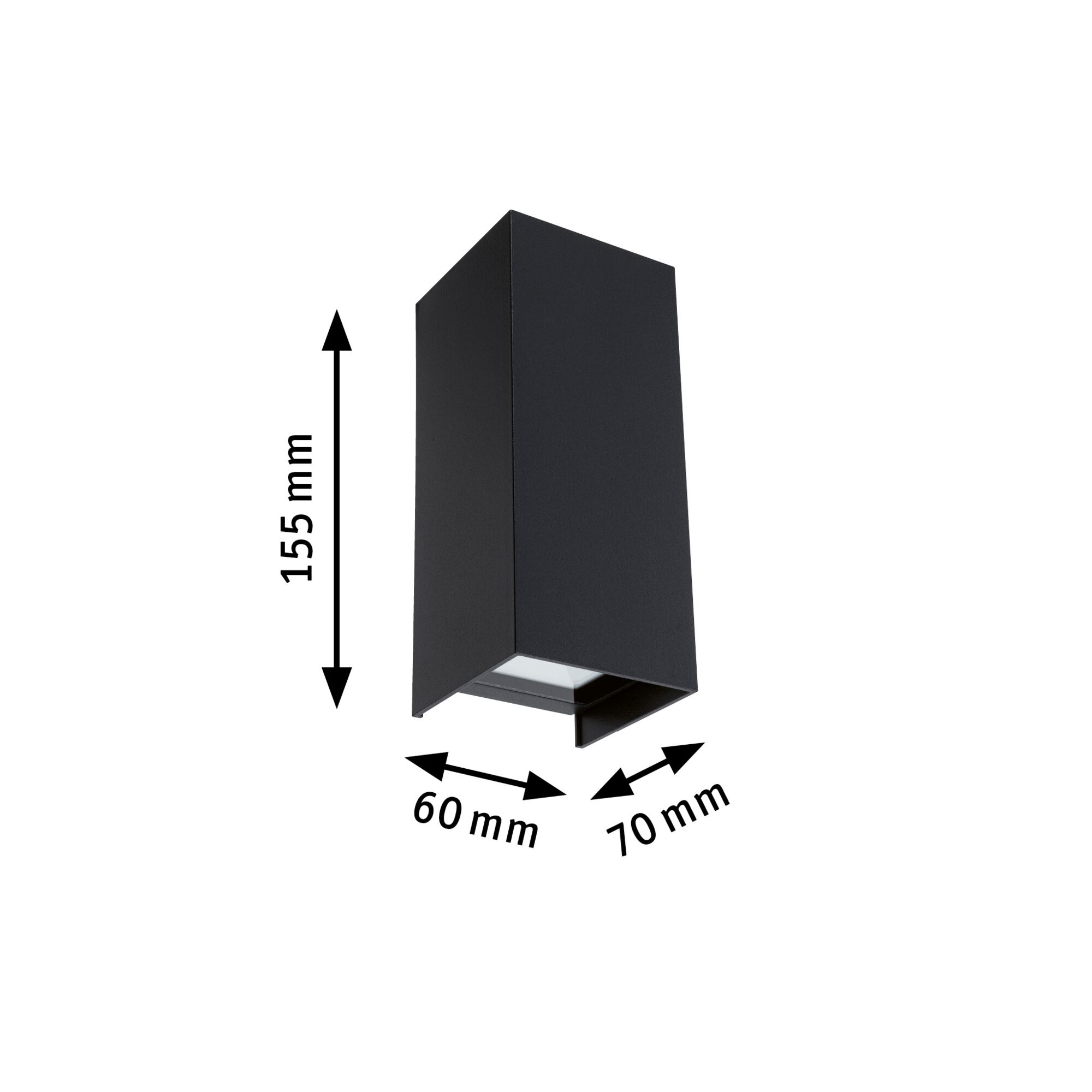 Schwarze Aluminium-Wandleuchte mit Maßen 155x70x60 mm für moderne LED-Beleuchtung