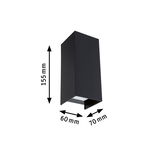 Schwarze Aluminium-Wandleuchte mit Maßen 155x70x60 mm für moderne LED-Beleuchtung