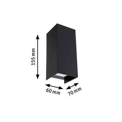 Schwarze Aluminium-Wandleuchte mit Maßen 155x70x60 mm für moderne LED-Beleuchtung