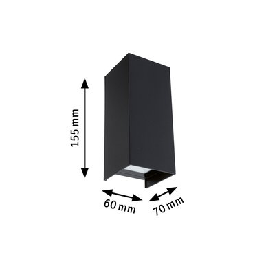 Schwarze Aluminium-Wandleuchte mit Maßen 155x70x60 mm für moderne LED-Beleuchtung