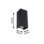 Applique murale extérieure rectangulaire noire en métal de 155x70x60 mm pour éclairage moderne