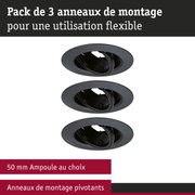 Pack de 3 anneaux de montage pivotants noirs en plastique pour ampoules 50 mm