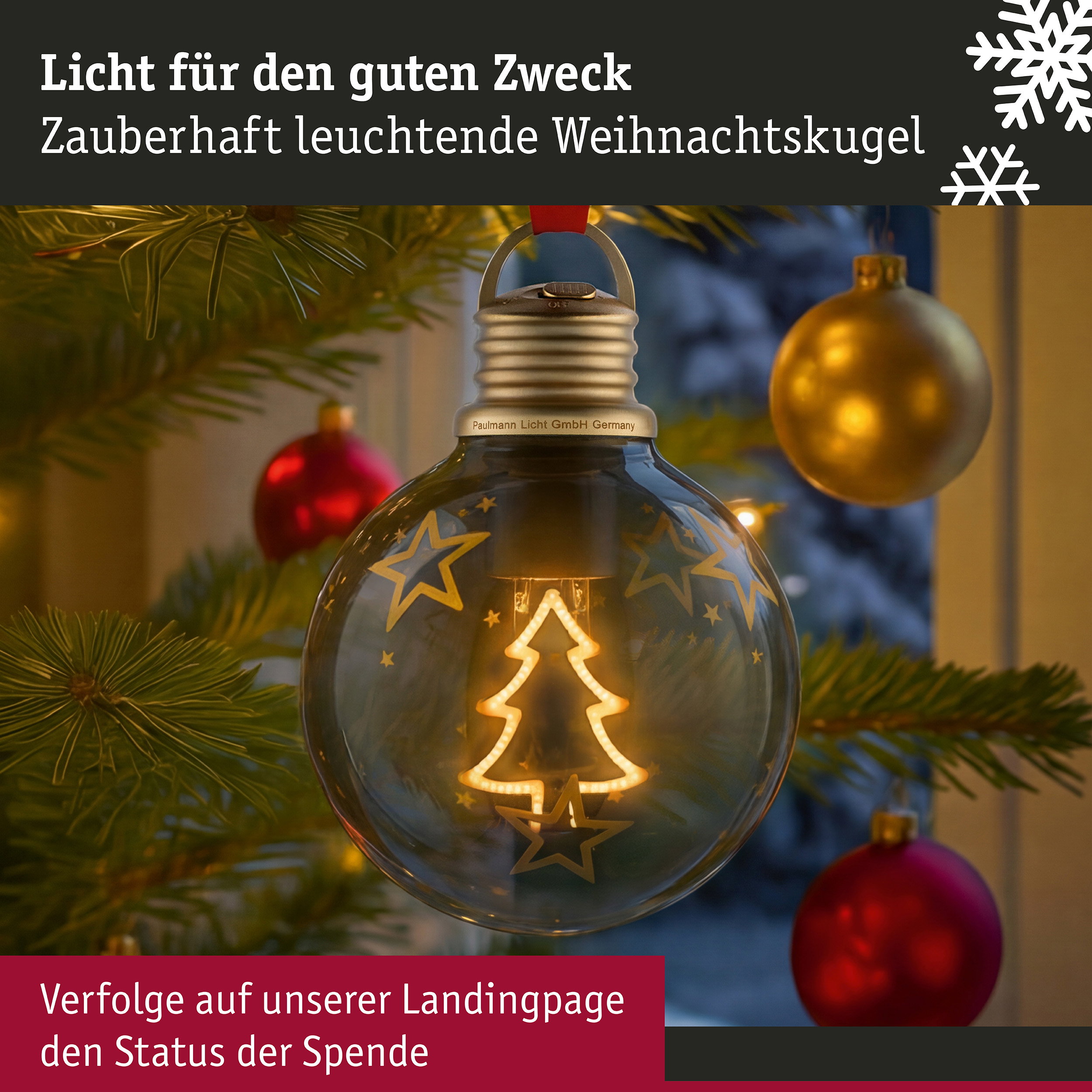 Batterieleuchte Weihnachtskugel Tannenbaum Braun, Gold 100mm 2200K