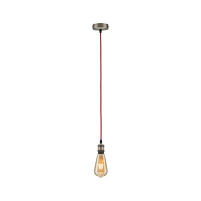Hanglamp met rode stoffen kabel en vintage gloeilamp met warm licht voor stijlvolle verlichting