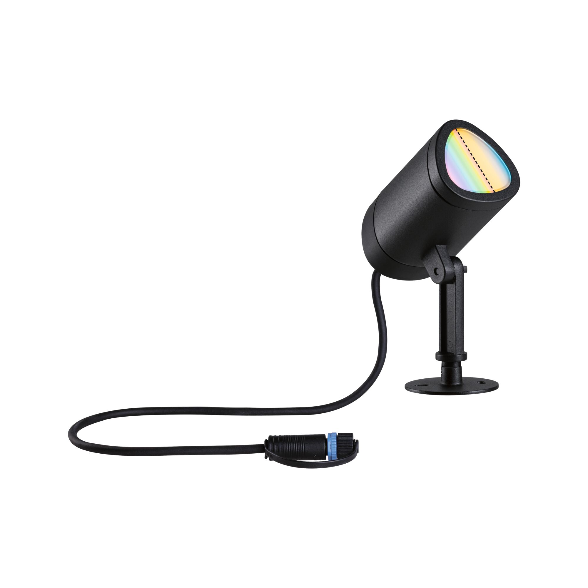 Black metal LED outdoor spotlight with cable and mount for garden and exterior lighting