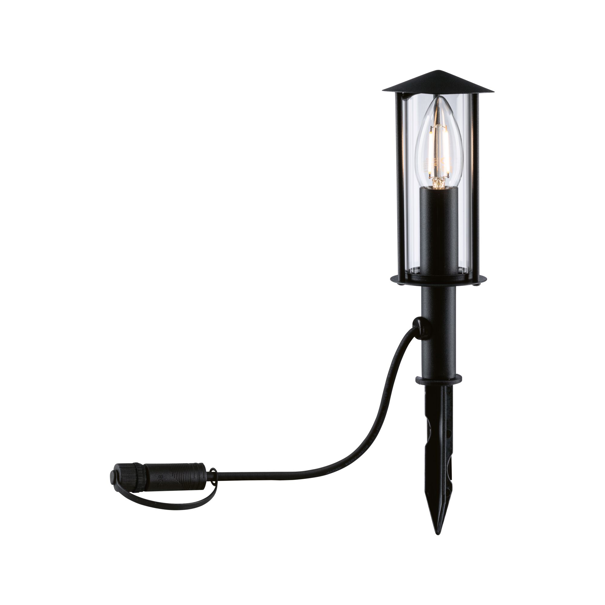 Plug & Shine LED Sloupkové svítidlo Classic Jednotlivé světlo Mini IP44 3000K 2W Antracitová Schwarze Außenleuchte mit klarem Glas und sichtbarer LED-Kerzenlampe, wetterfestes Gartenlicht mit Erdspieß