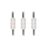Three LED bulbs with transparent plastic and orange LEDs, energy-saving lighting solution