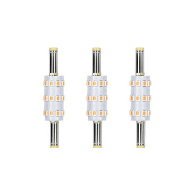 Three LED bulbs with transparent plastic and orange LEDs, energy-saving lighting solution