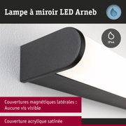 Lampe LED miroir Arneb noire avec couverture acrylique satinée et protection IP44 pour salle de bain