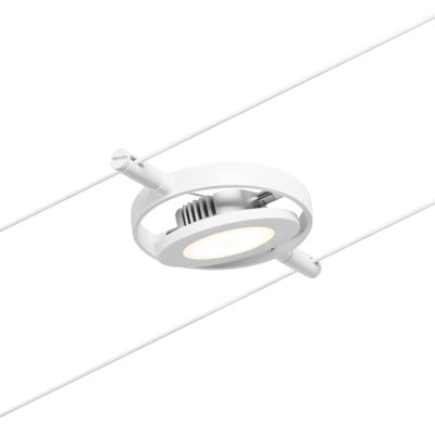 Weißer LED-Seilstrahler aus Metall mit rundem Leuchtkopf für moderne Beleuchtungssysteme