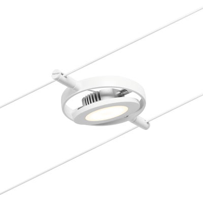 Hvid metal LED-kabelspot med rund lyskilde til moderne belysningssystemer
