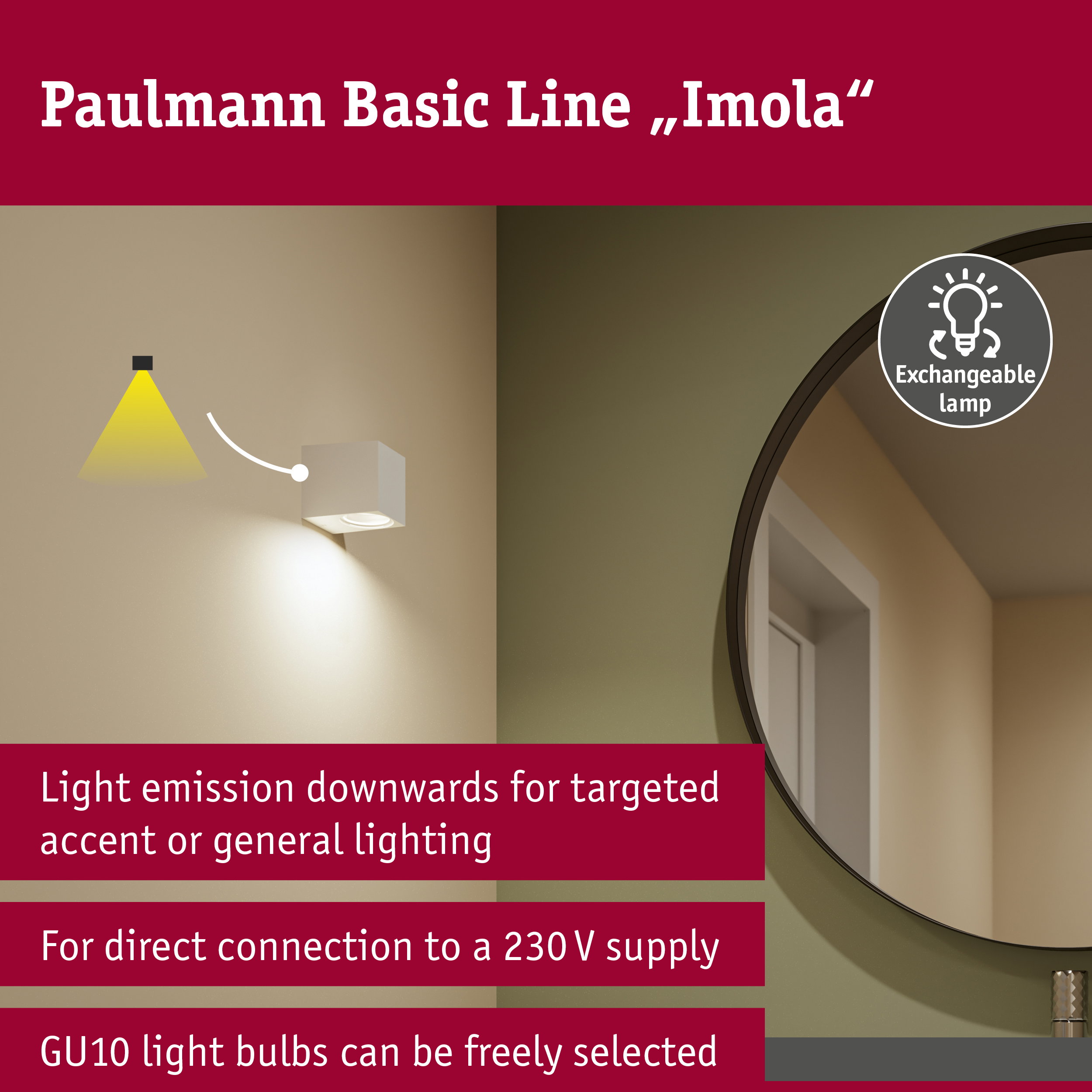 Wall light Imola IP44 GU10 230V max. 10W Matt white