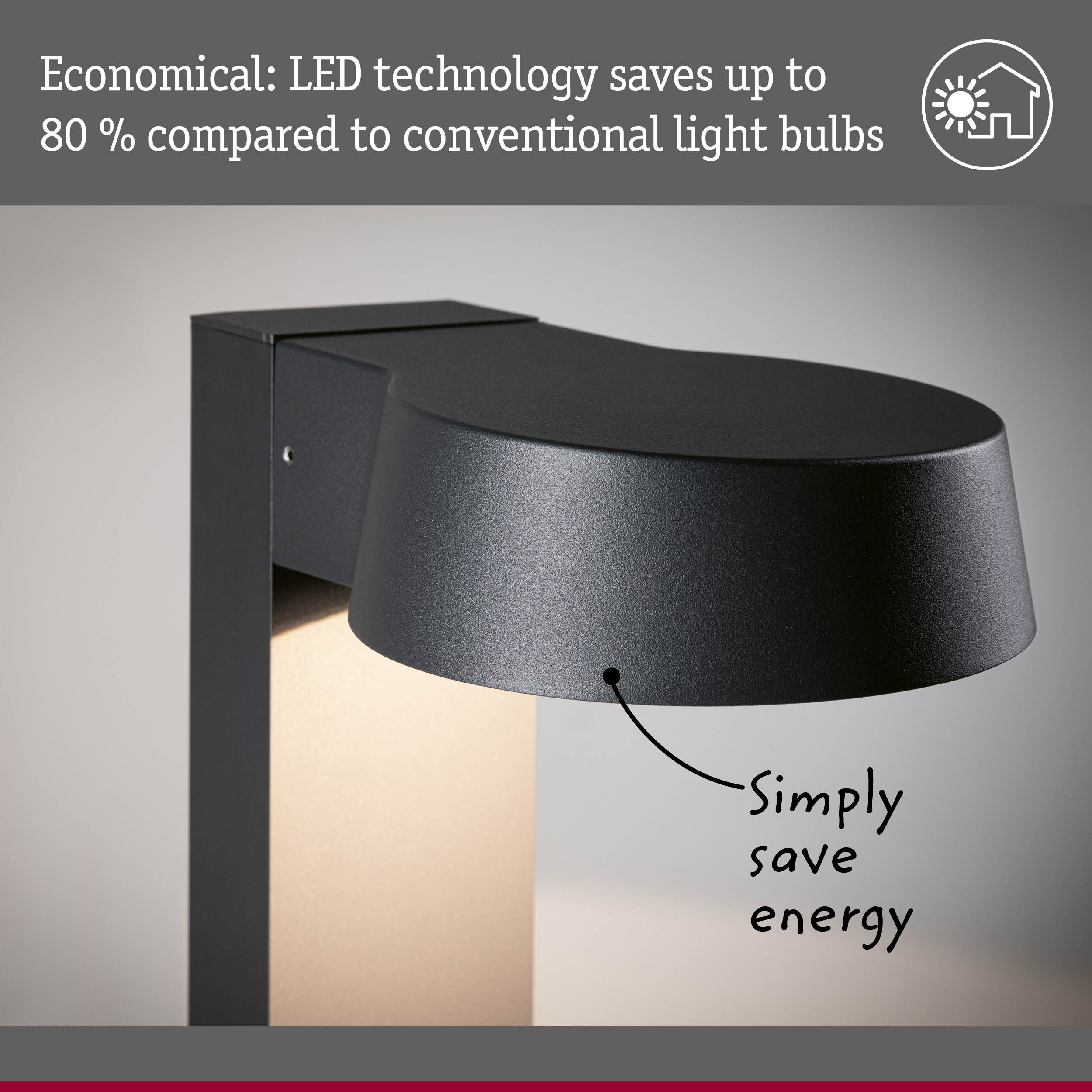 Black metal LED outdoor wall light with energy-saving technology and sleek modern design