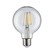 Clear LED filament bulb with E27 base and visible yellow filaments for energy-efficient lighting