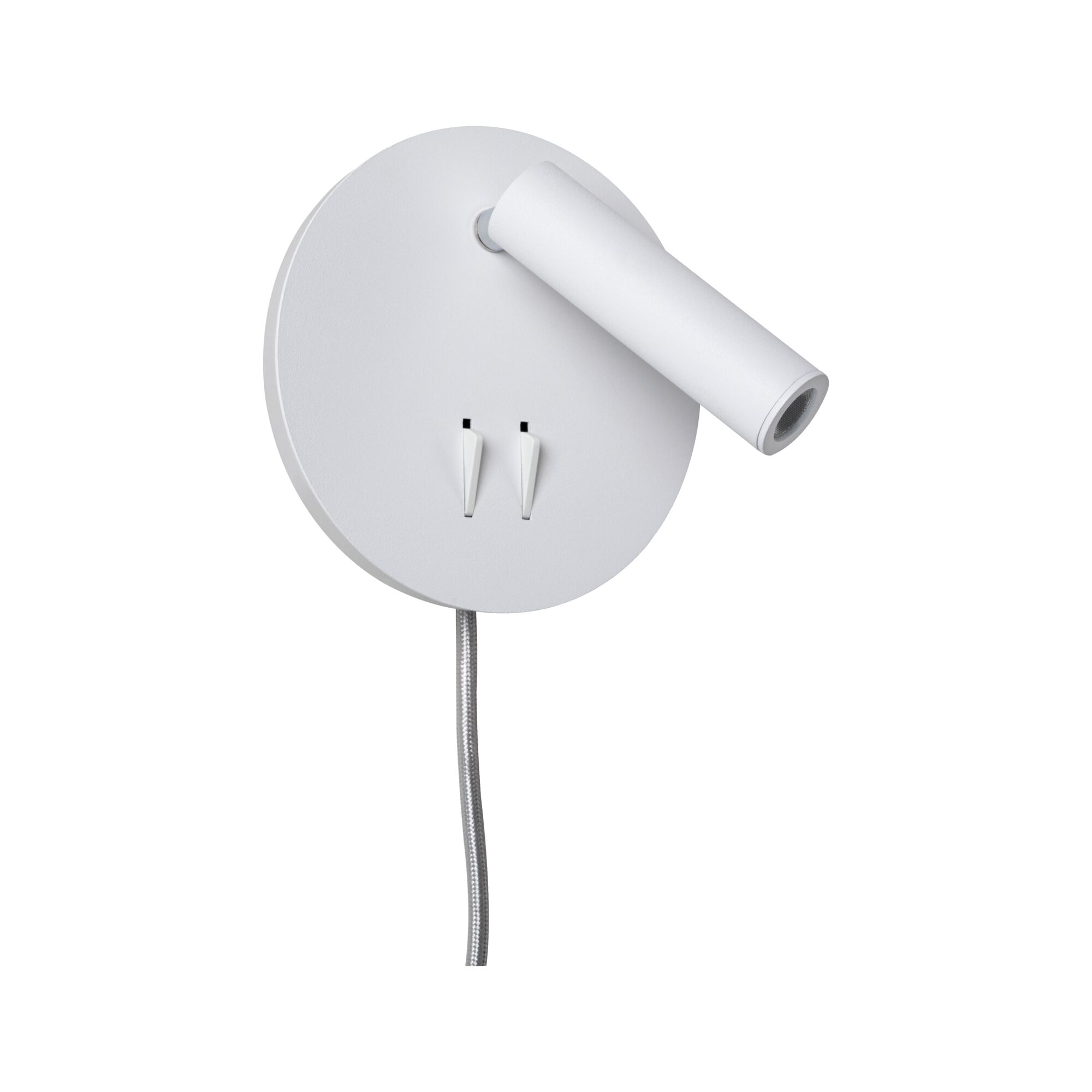 Modern white metal LED wall light with flexible reading arm and switch for living spaces