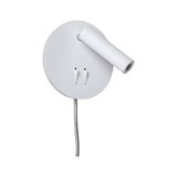 Modern white metal LED wall light with flexible reading arm and switch for living spaces