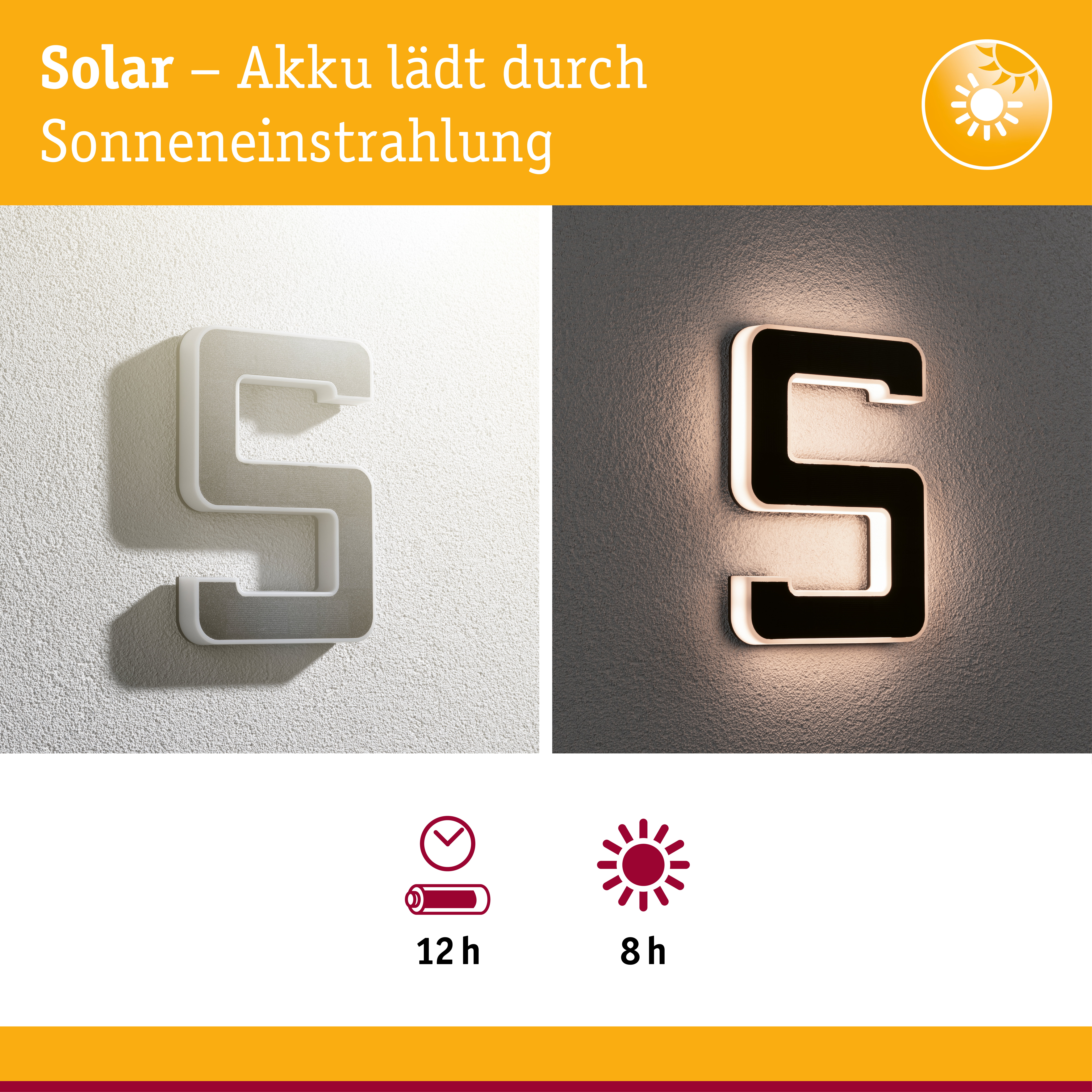 Solar LED Hausnummernleuchte inkl. wechselbarer Akku Nummer 5 IP44 3000K 6lm Schwarz