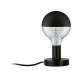 Lampe de table moderne avec base en métal noir et tête en verre semi-transparente pour éclairage LED