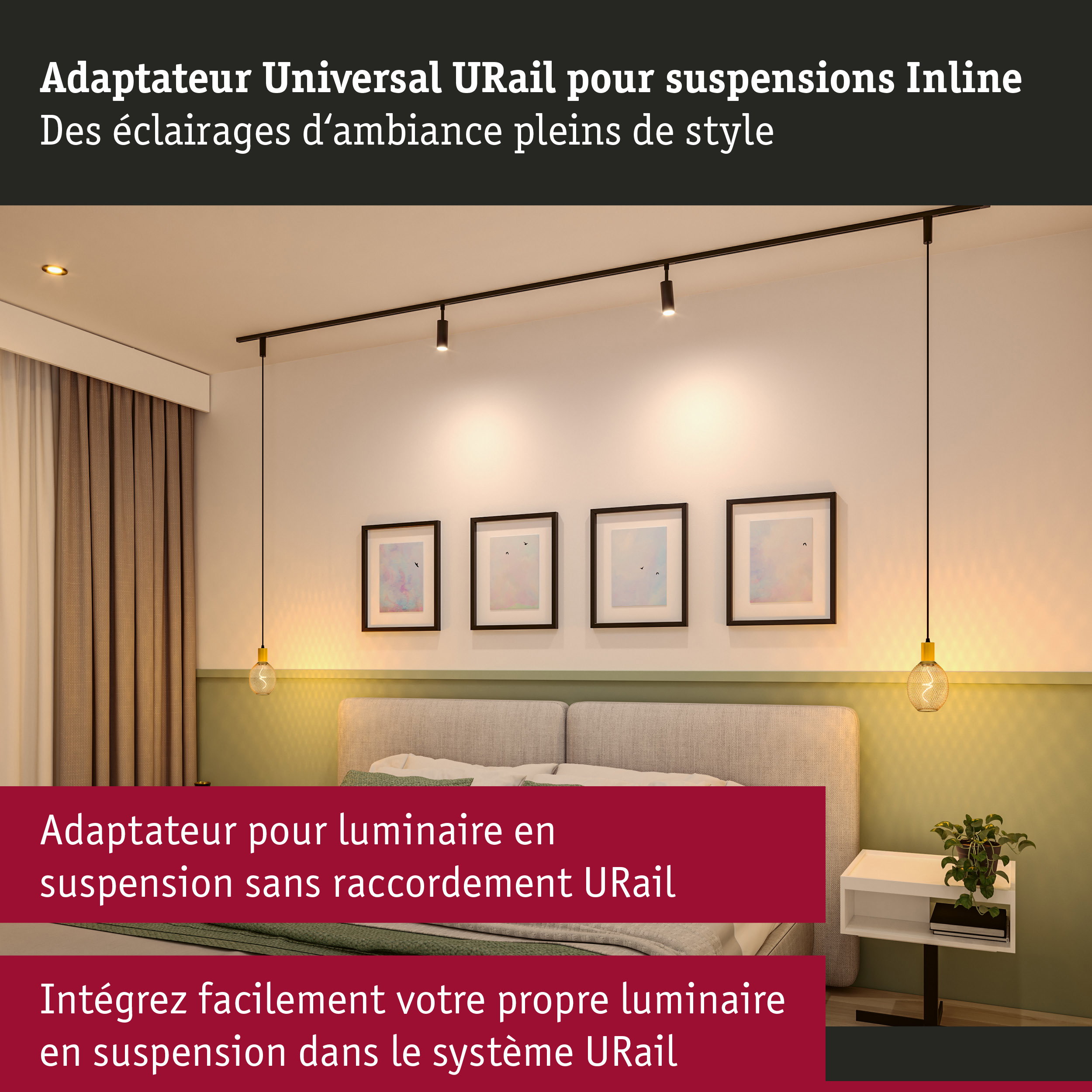 URail Adaptateur de suspension Universal max. 50W 230V Noir mat